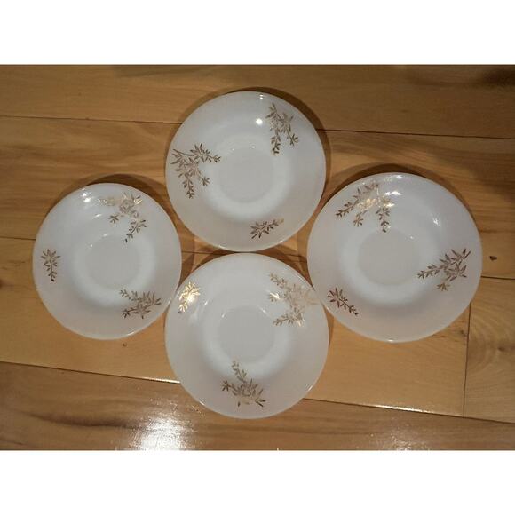 Federal Glass Heat Proof Teacup Coffee 5 Cups/ Saucers Gold Leaf Atomic Vtg  MCM - Picture 4 of 11